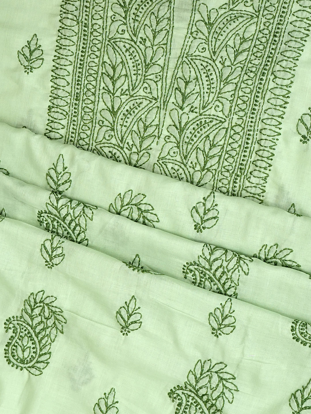 Ada Hand Embroidered Pista Green Cotton Lucknowi Chikankari Unstitched Kurta 01A816587