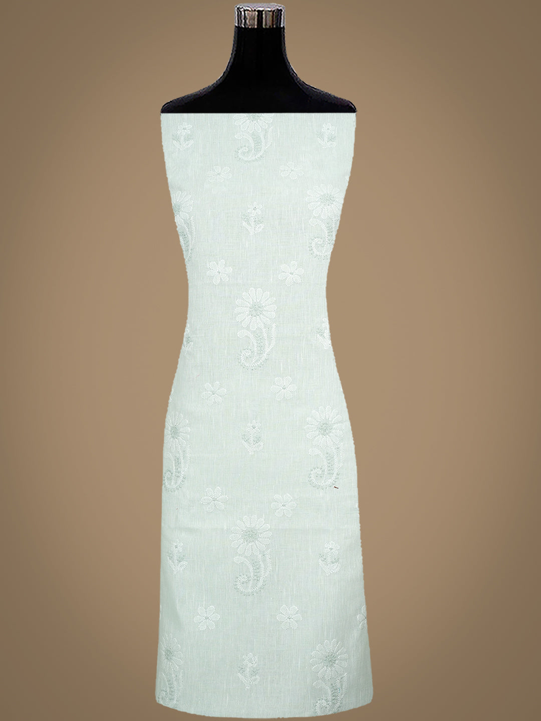 Ada Hand Embroidered Pista Green Linen Lucknowi Chikankari Unstitched Suit Set With Chiffon Dupatta 01A867670