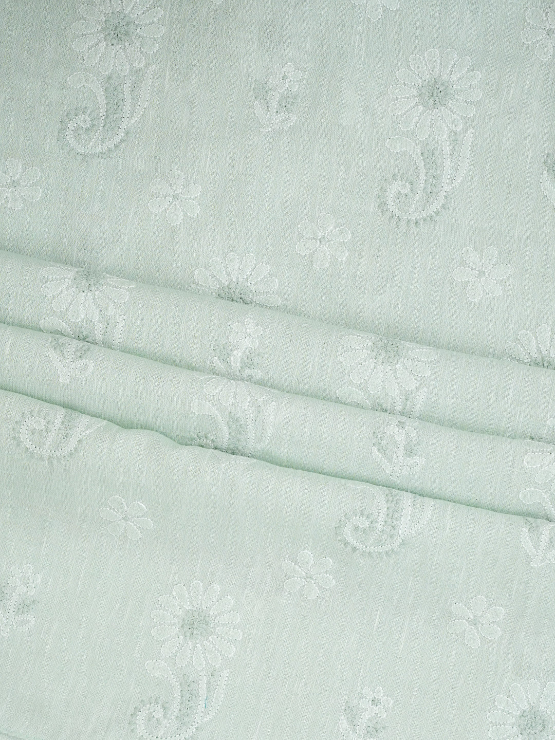 Ada Hand Embroidered Pista Green Linen Lucknowi Chikankari Unstitched Suit Set With Chiffon Dupatta 01A867670