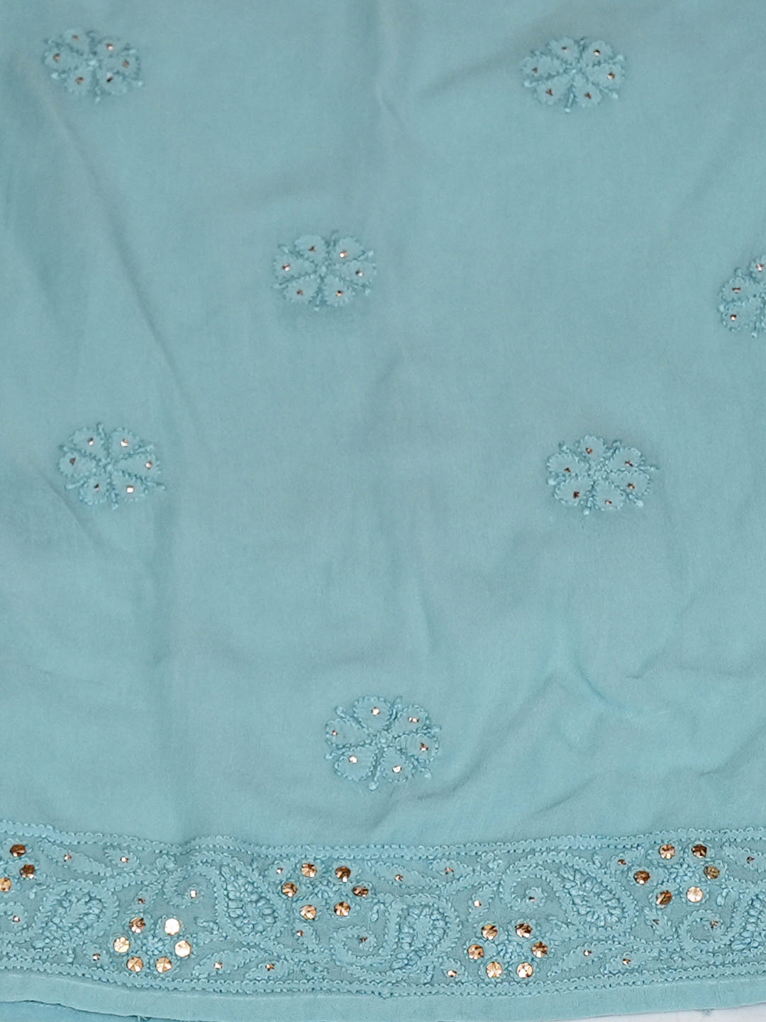 Ada Hand Embroidered Powder Blue Viscose Georgette Lucknowi Chikankari Semi-Stitched Anarkali Kurta Dupatta Set With Muqaish/Mukaish Work 01A957670