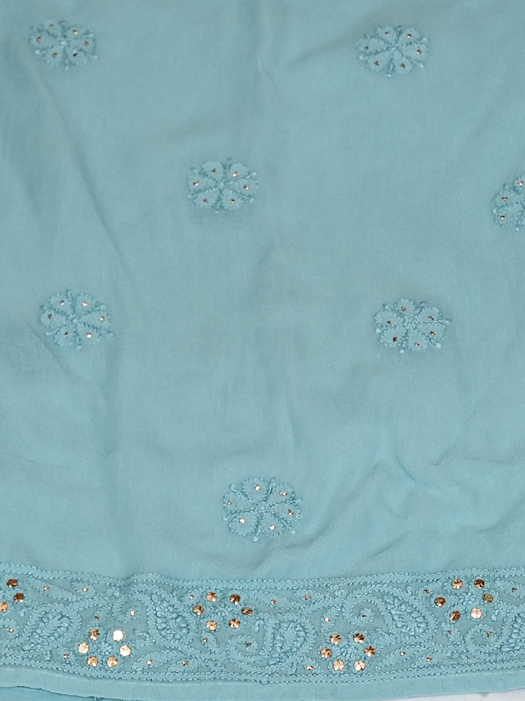 Ada Hand Embroidered Powder Blue Viscose Georgette Lucknowi Chikankari Semi-Stitched Anarkali Kurta Dupatta Set With Muqaish/Mukaish Work 01A957670