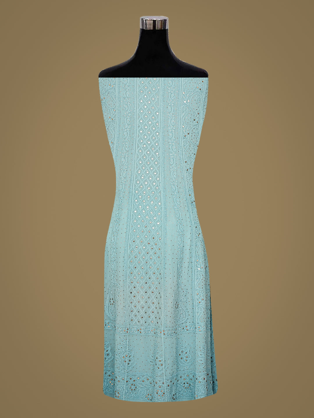 Ada Hand Embroidered Powder Blue Viscose Georgette Lucknowi Chikankari Semi-Stitched Anarkali Kurta Dupatta Set With Muqaish/Mukaish Work 01A957670
