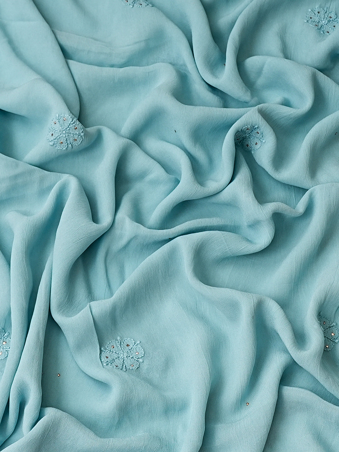 Ada Hand Embroidered Powder Blue Viscose Georgette Lucknowi Chikankari Semi-Stitched Anarkali Kurta Dupatta Set With Muqaish/Mukaish Work 01A957670