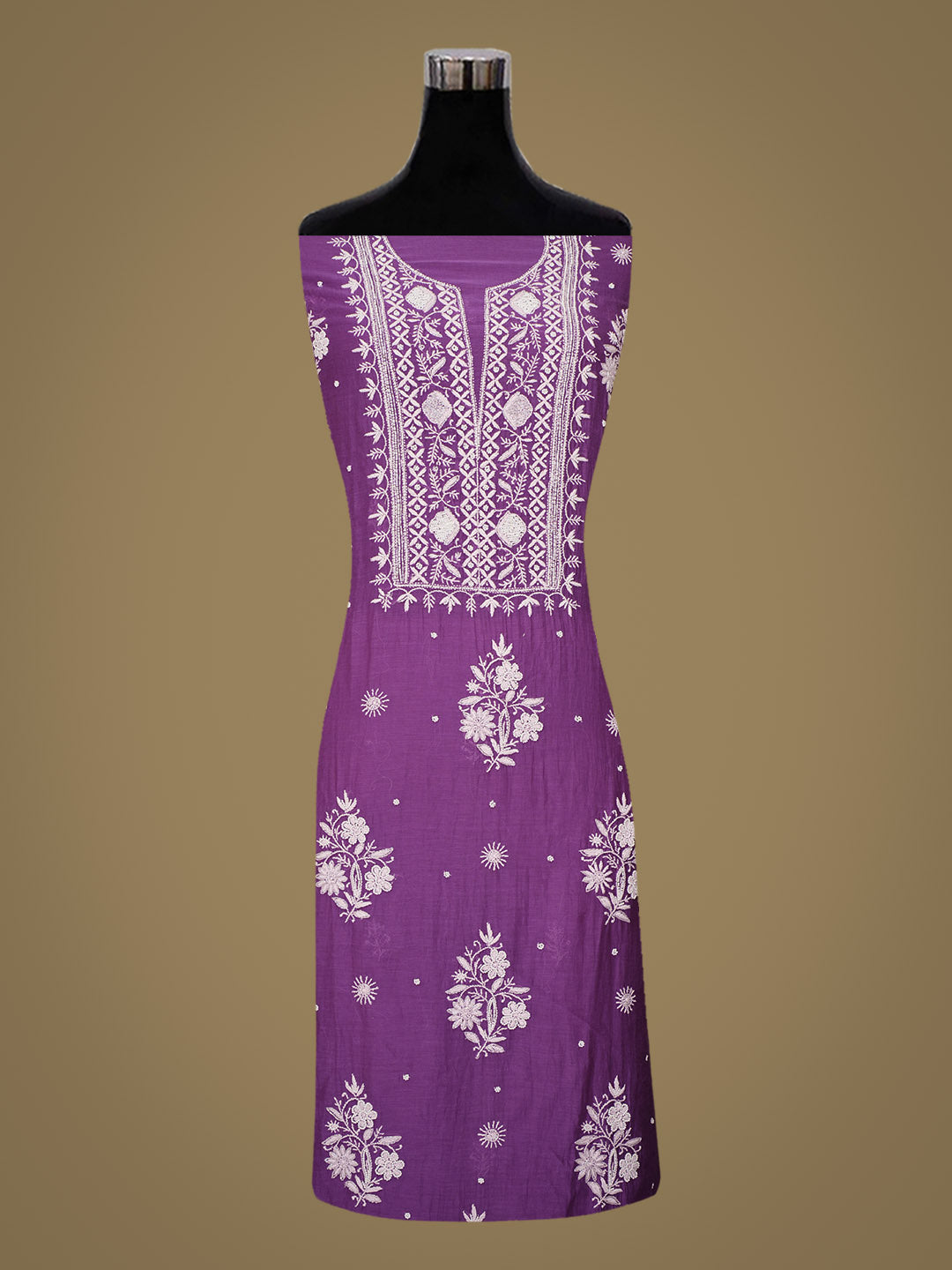 Ada Hand Embroidered Purple Chanderi Unstitched Lucknowi Chikankari Kurta Dupatta Set With Pearl Work 01A777709