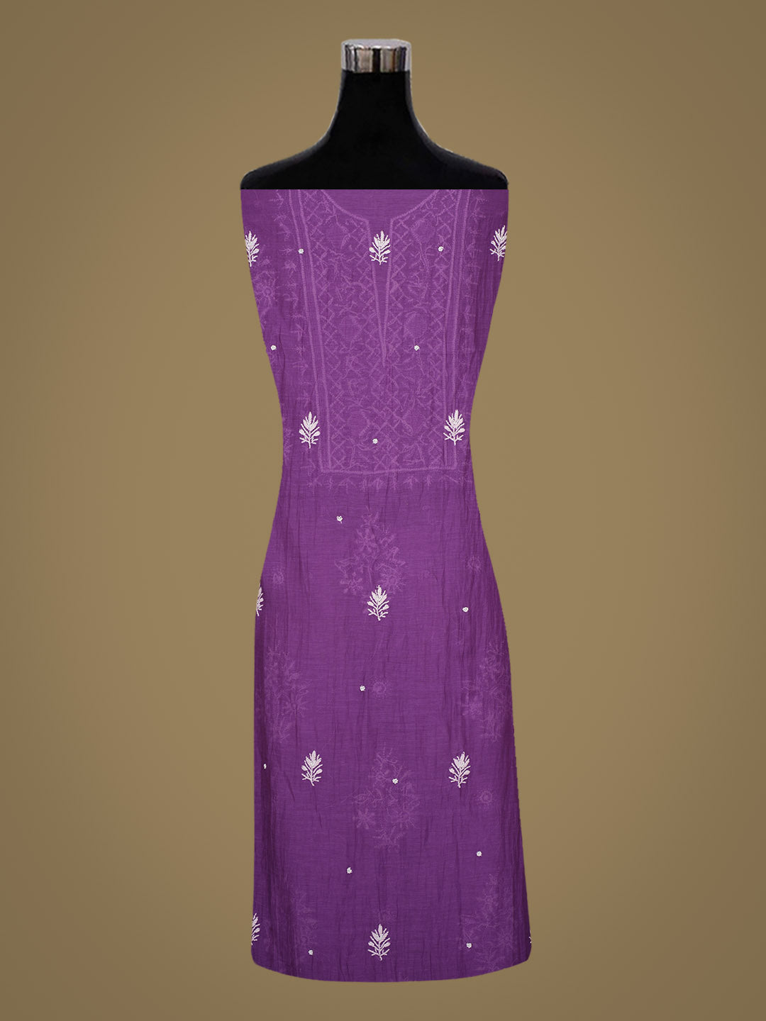 Ada Hand Embroidered Purple Chanderi Unstitched Lucknowi Chikankari Kurta Dupatta Set With Pearl Work 01A777709