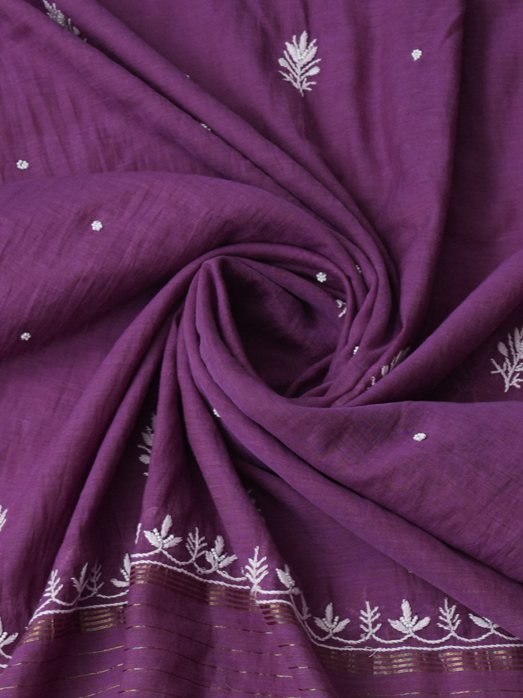 Ada Hand Embroidered Purple Chanderi Unstitched Lucknowi Chikankari Kurta Dupatta Set With Pearl Work 01A777709