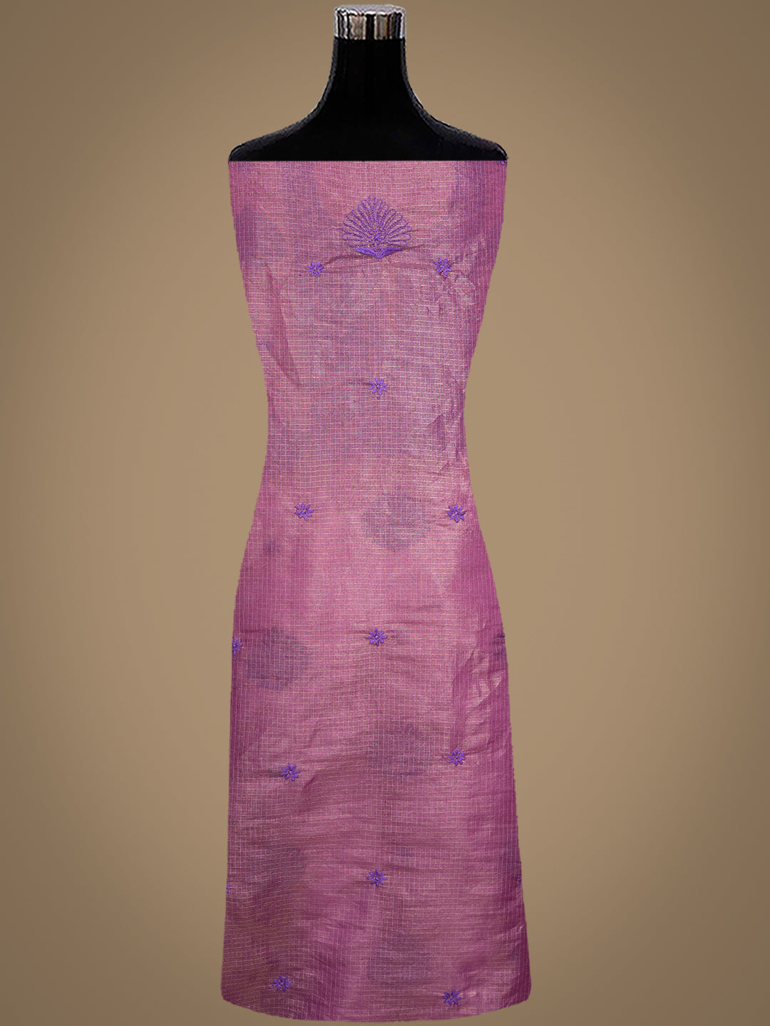 Ada Hand Embroidered Purple Kota Tissue Lucknowi Chikankari Unstitched Kurta Dupatta Set 01A876788