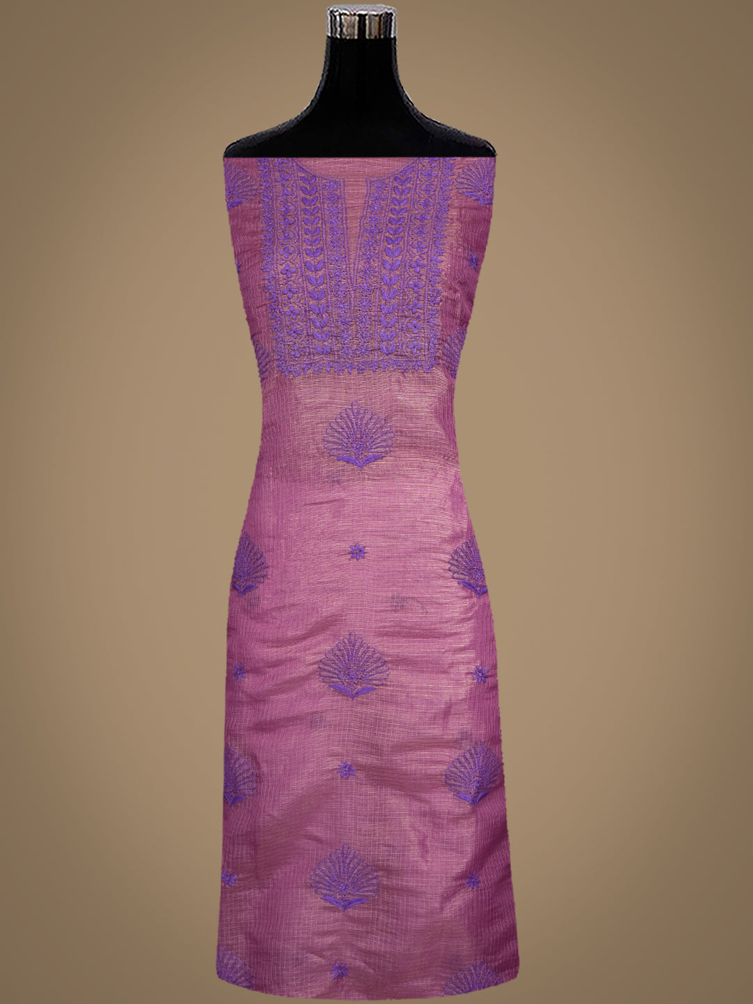 Ada Hand Embroidered Purple Kota Tissue Lucknowi Chikankari Unstitched Kurta Dupatta Set 01A876788
