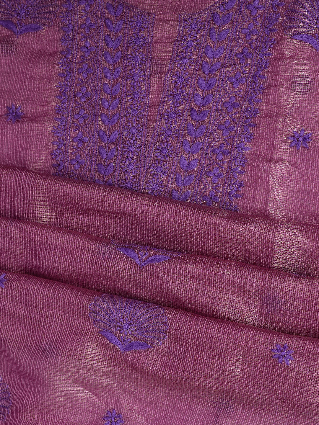 Ada Hand Embroidered Purple Kota Tissue Lucknowi Chikankari Unstitched Kurta Dupatta Set 01A876788