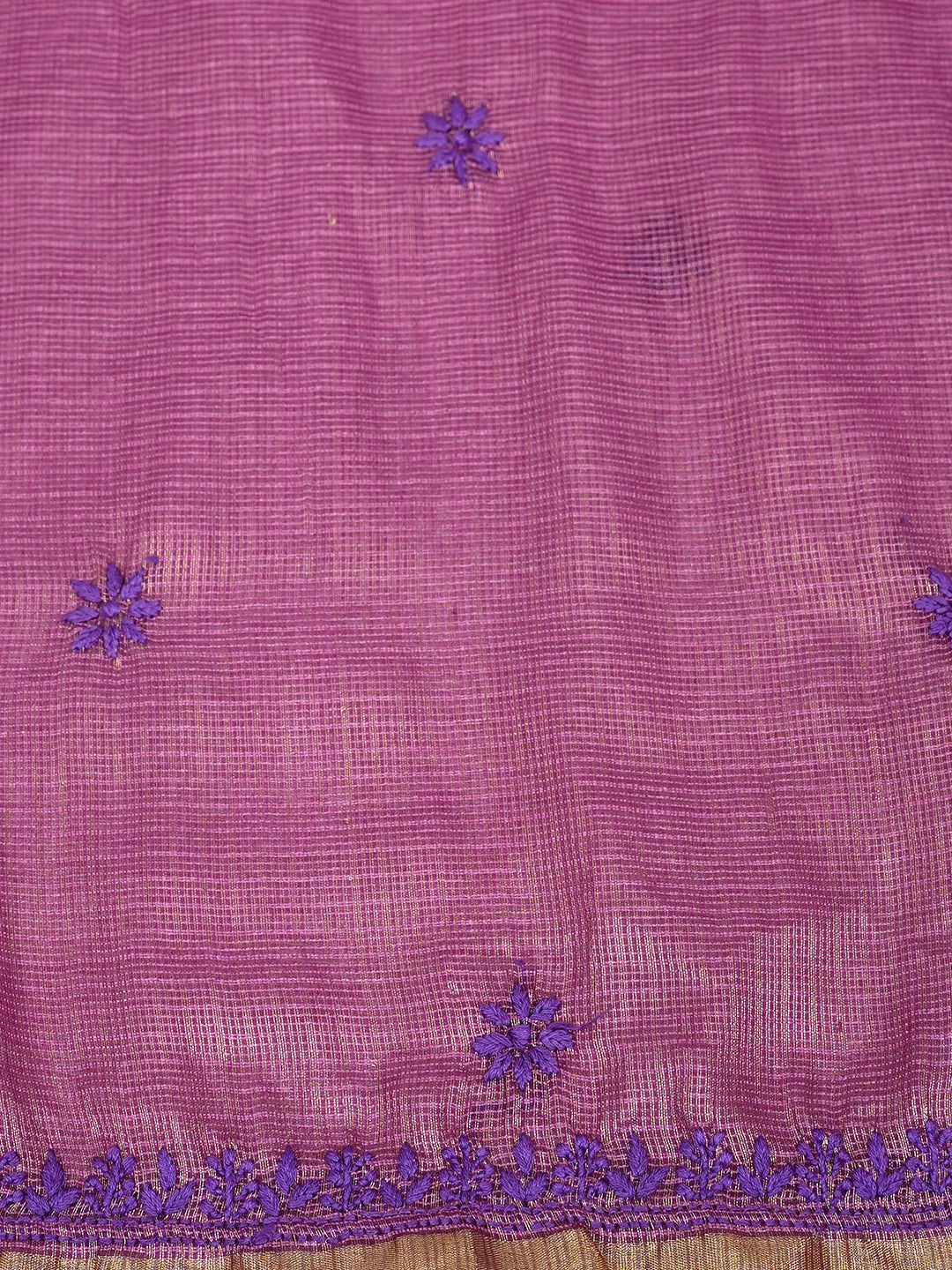 Ada Hand Embroidered Purple Kota Tissue Lucknowi Chikankari Unstitched Kurta Dupatta Set 01A876788
