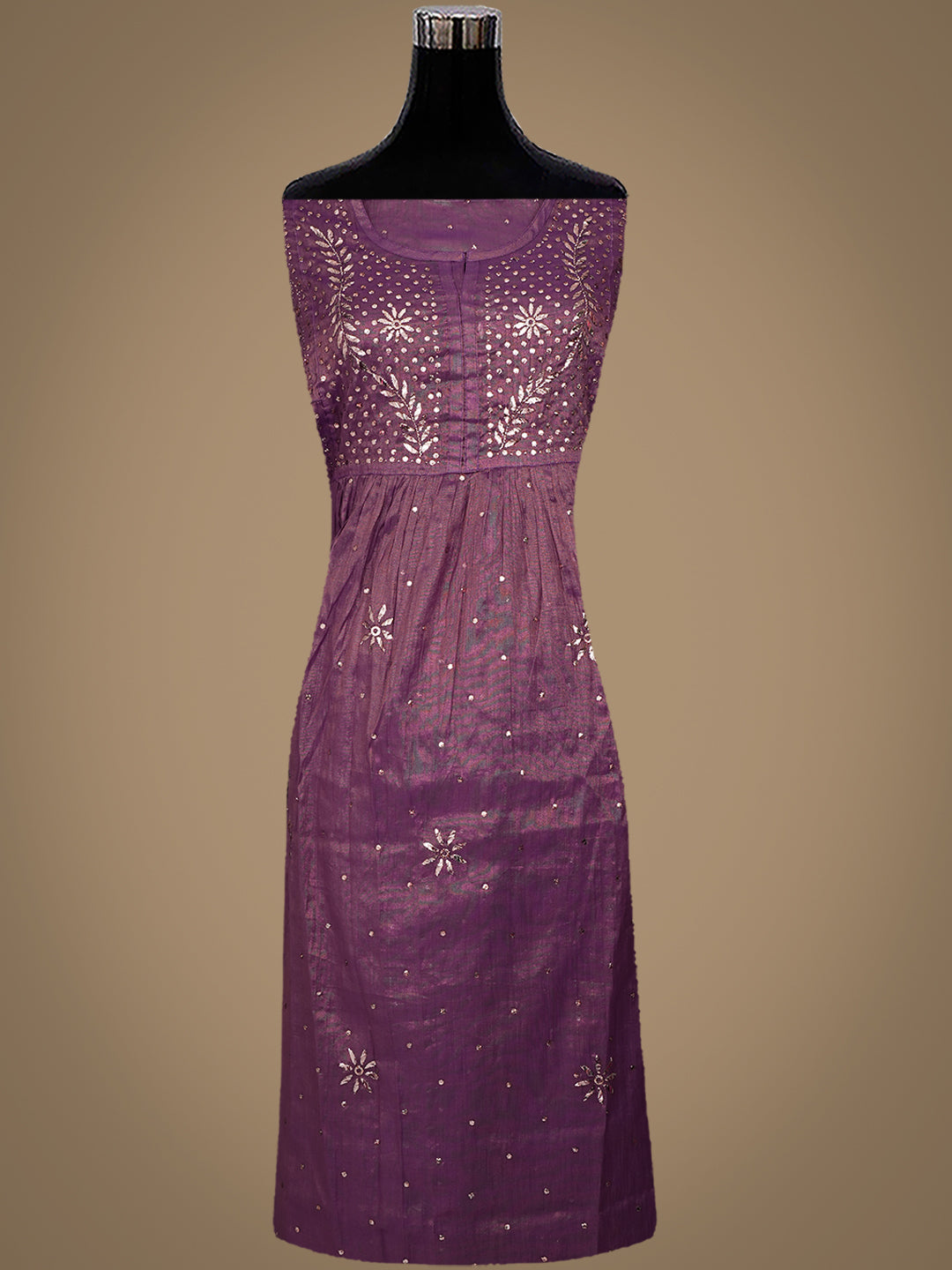 Ada Hand Embroidered Purple Tissue Semi-Stitched A-line Kurta Dupatta Set With Muqaish/Mukaish Work 01A970299