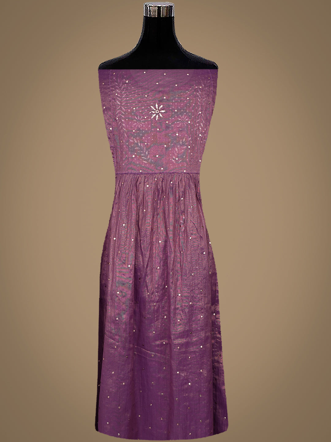Ada Hand Embroidered Purple Tissue Semi-Stitched A-line Kurta Dupatta Set With Muqaish/Mukaish Work 01A970299