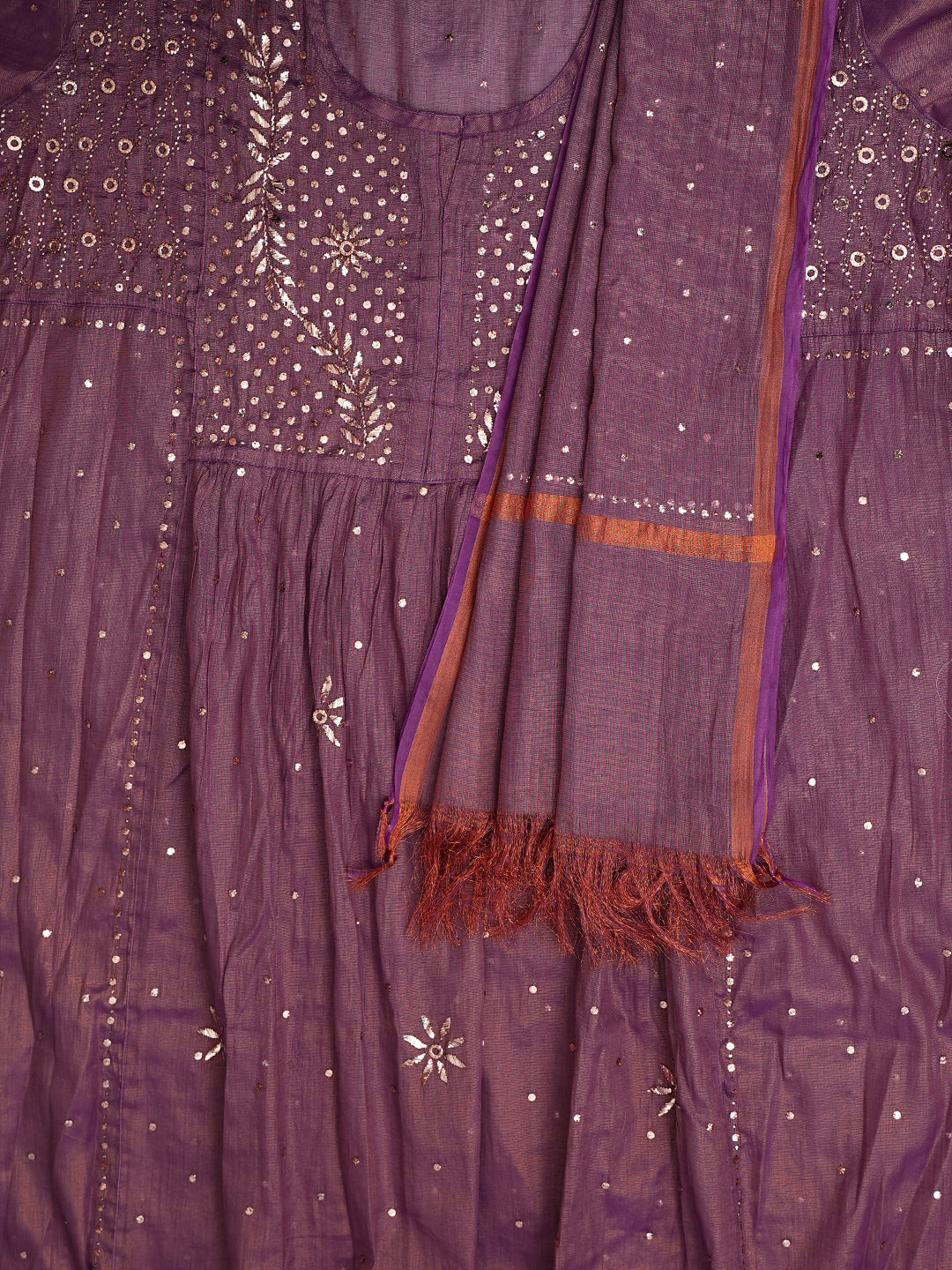 Ada Hand Embroidered Purple Tissue Semi-Stitched A-line Kurta Dupatta Set With Muqaish/Mukaish Work 01A970299