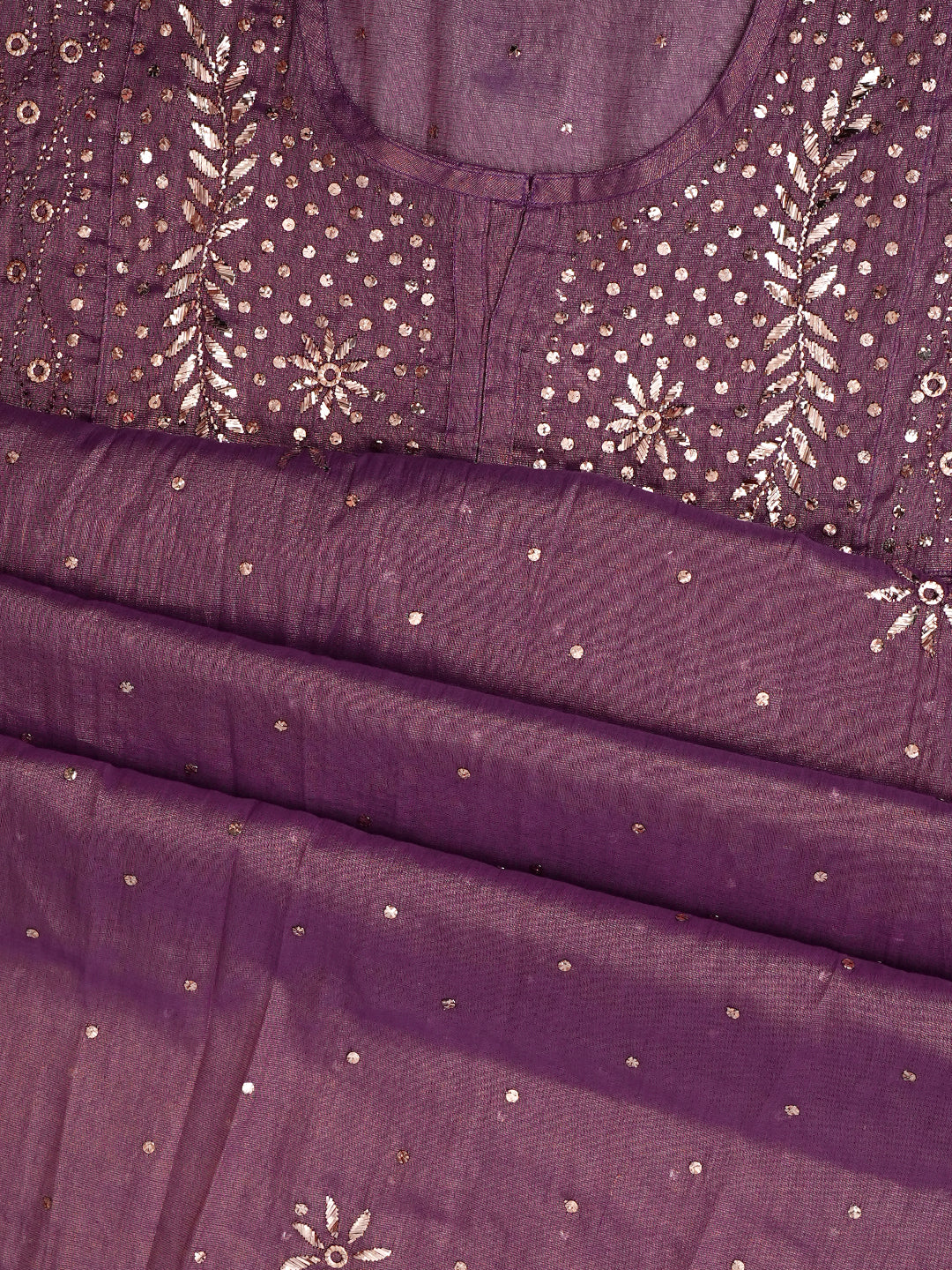Ada Hand Embroidered Purple Tissue Semi-Stitched A-line Kurta Dupatta Set With Muqaish/Mukaish Work 01A970299