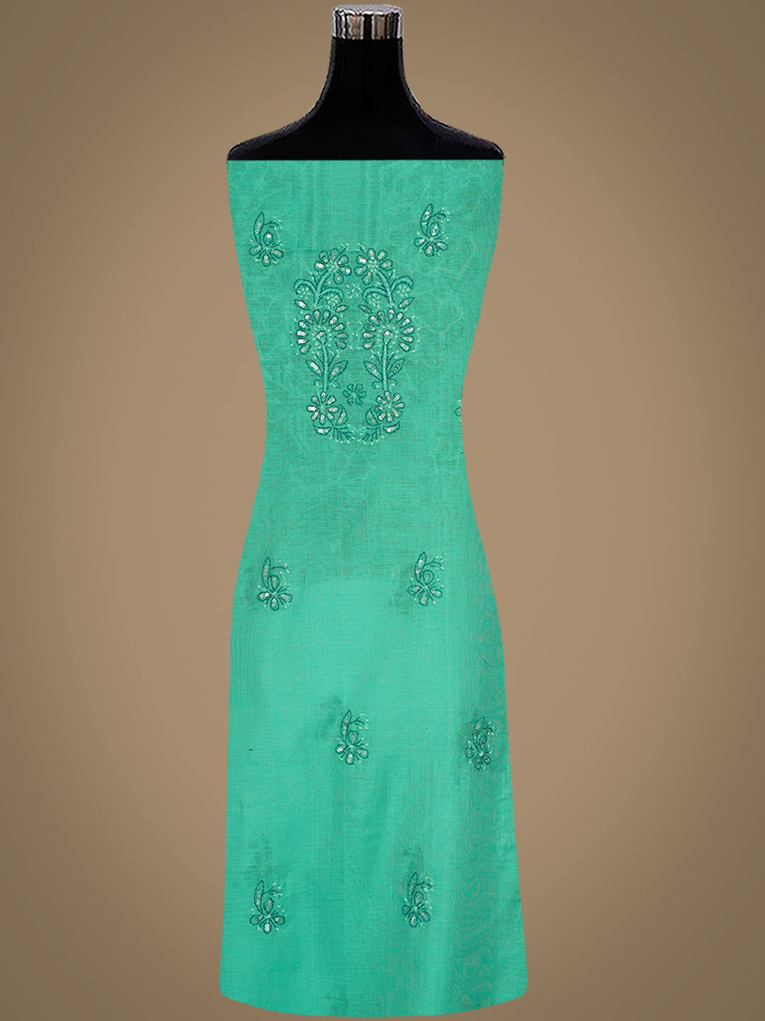 Ada Hand Embroidered Rama Green Chanderi Lucknowi Chikankari Unstitched Kurta Dupatta Set With Sequinned Work 01A420893