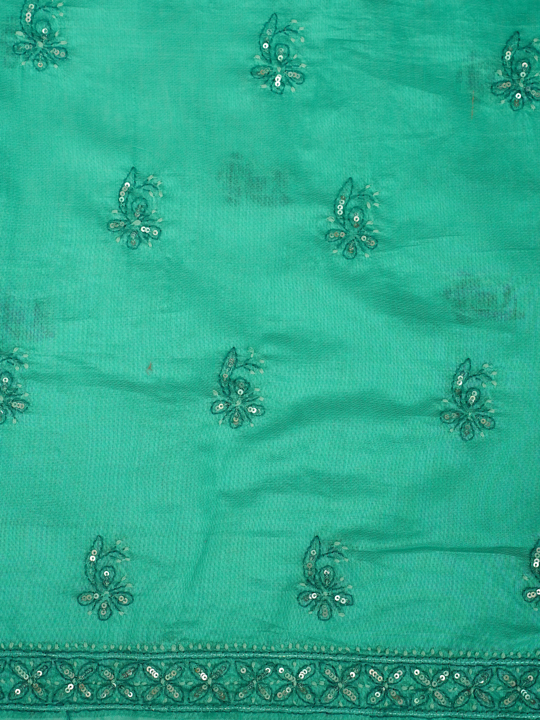 Ada Hand Embroidered Rama Green Chanderi Lucknowi Chikankari Unstitched Kurta Dupatta Set With Sequinned Work 01A420893