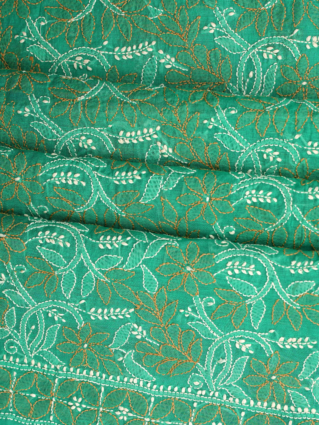 Ada Hand Embroidered Rama Green Chanderi Unstitched Lucknowi Chikankari Kurta Dupatta Set 01A980154