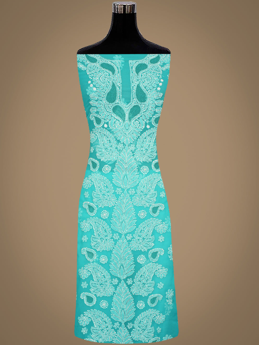 Ada Hand Embroidered Rama Green Faux Georgette Lucknowi Chikankari Unstitched Suit Piece 01A989165