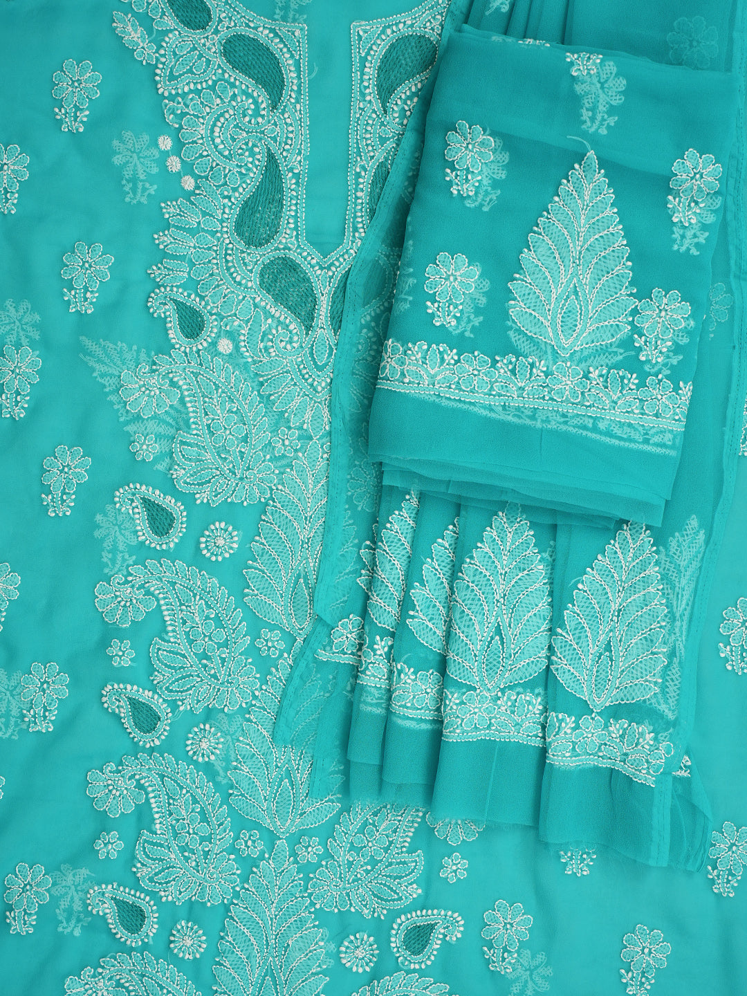 Ada Hand Embroidered Rama Green Faux Georgette Lucknowi Chikankari Unstitched Suit Piece 01A989165
