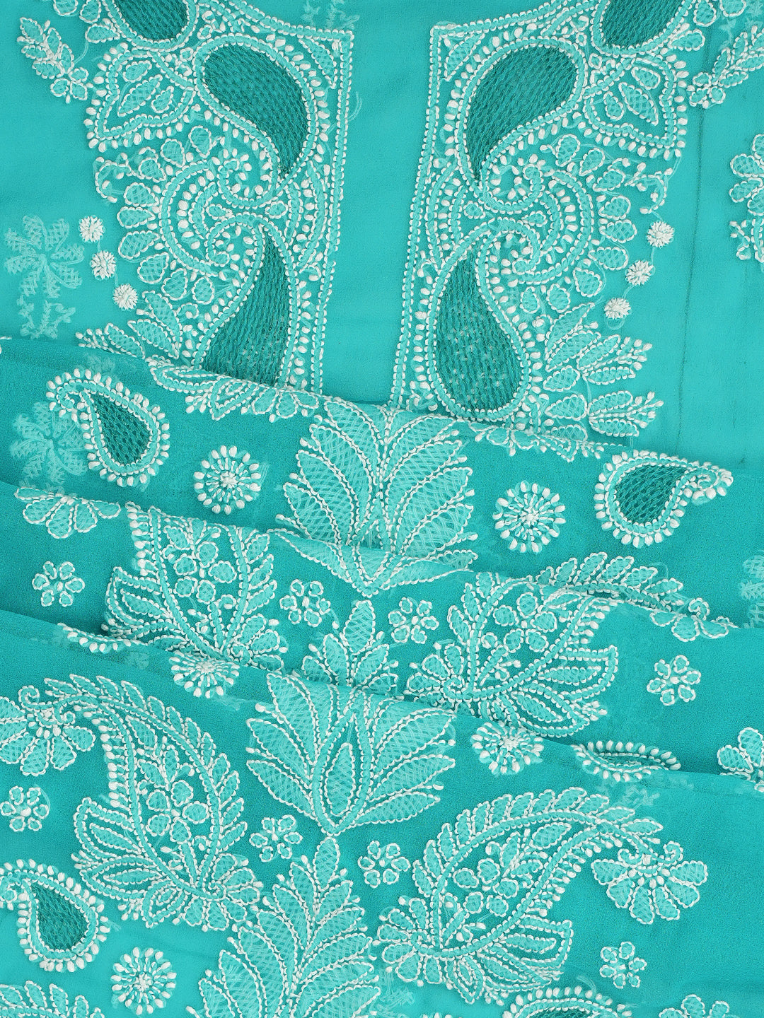 Ada Hand Embroidered Rama Green Faux Georgette Lucknowi Chikankari Unstitched Suit Piece 01A989165