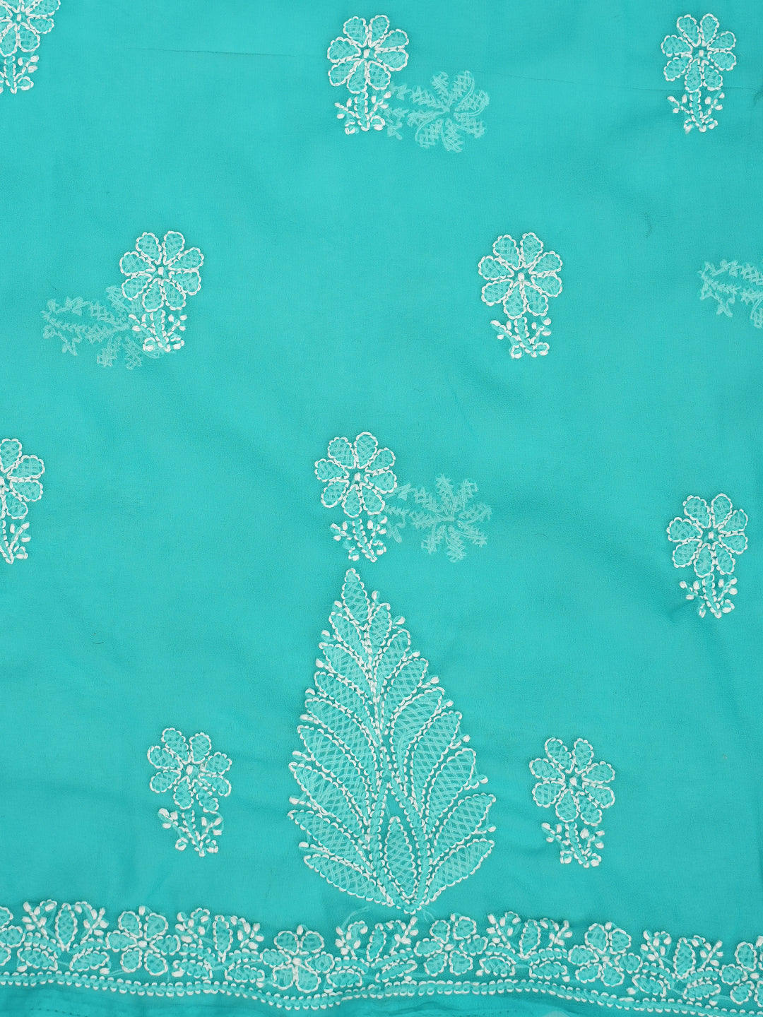 Ada Hand Embroidered Rama Green Faux Georgette Lucknowi Chikankari Unstitched Suit Piece 01A989165