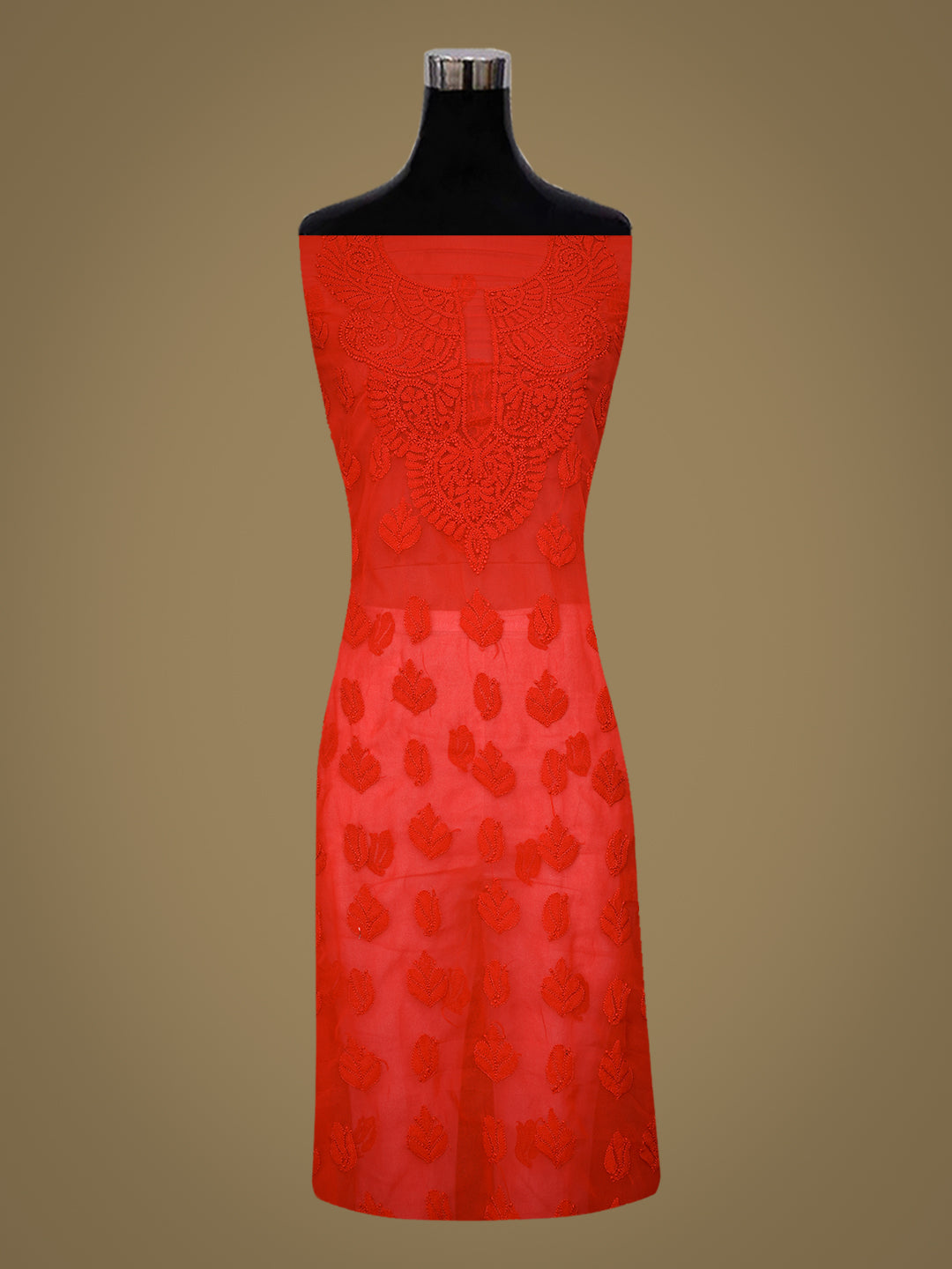 Ada Hand Embroidered Red Faux Georgette Lucknowi Chikankari Unstitched Suit Piece 01A1002567