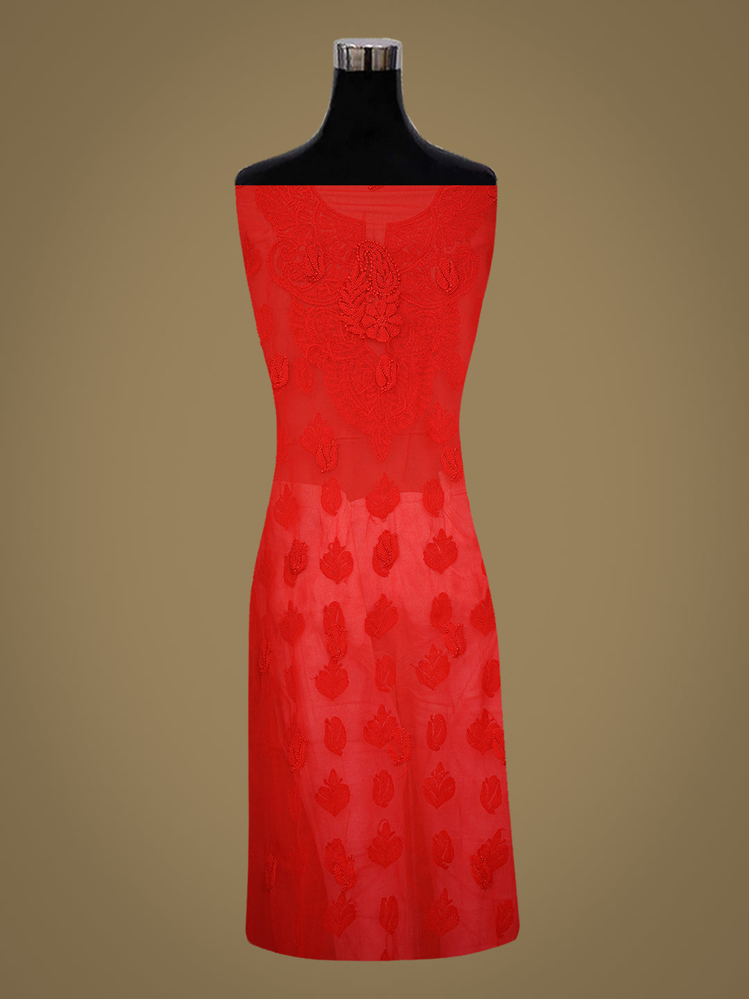 Ada Hand Embroidered Red Faux Georgette Lucknowi Chikankari Unstitched Suit Piece 01A1002567