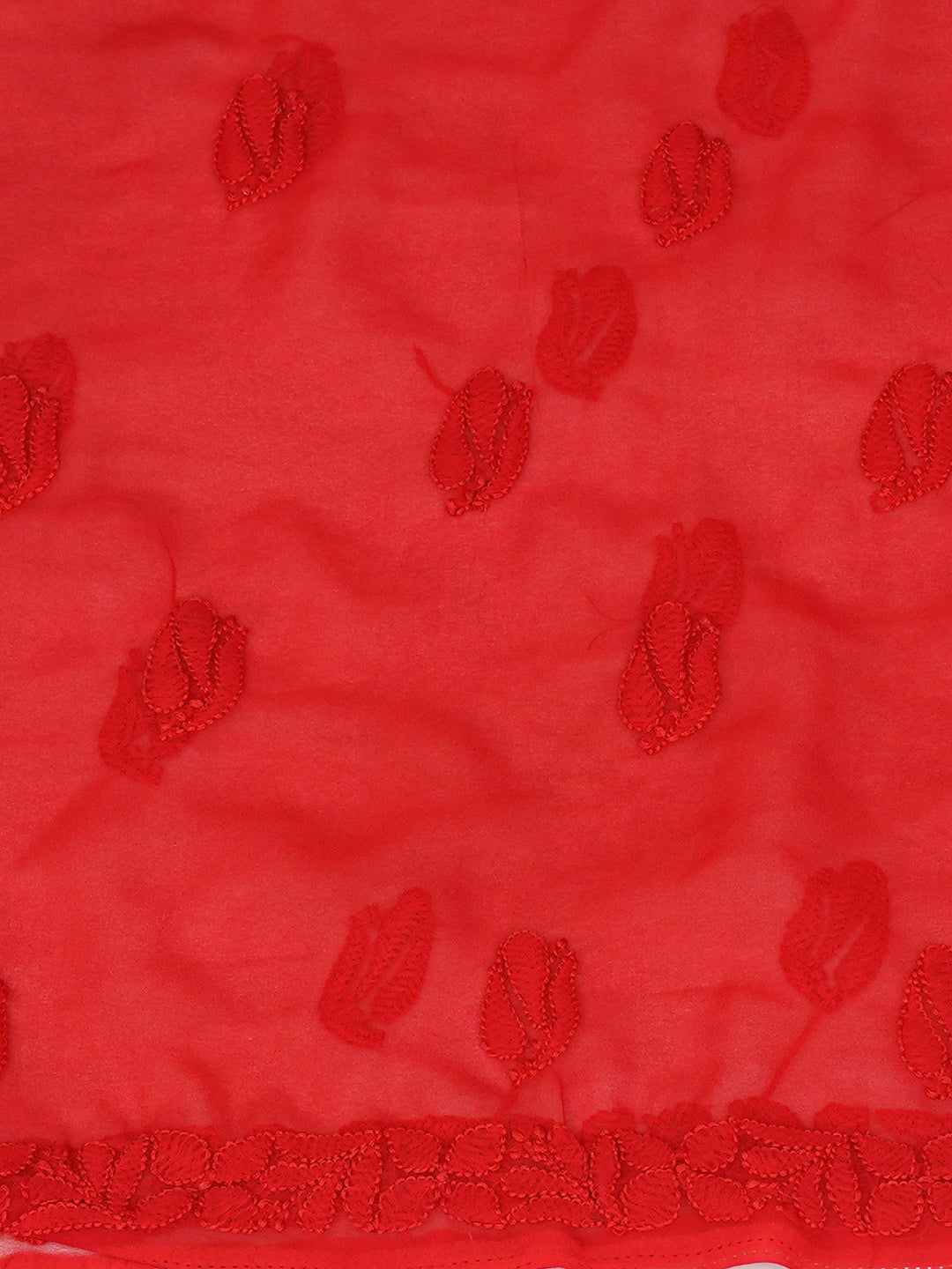 Ada Hand Embroidered Red Faux Georgette Lucknowi Chikankari Unstitched Suit Piece 01A1002567