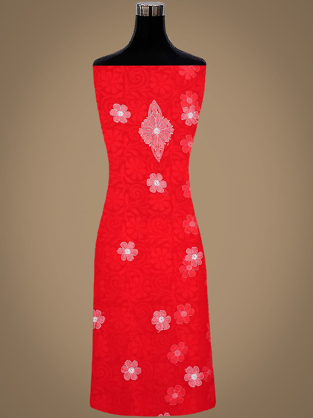 Ada Hand Embroidered Red Georgette Lucknowi Chikankari Unstitched Suit Piece 01A209146