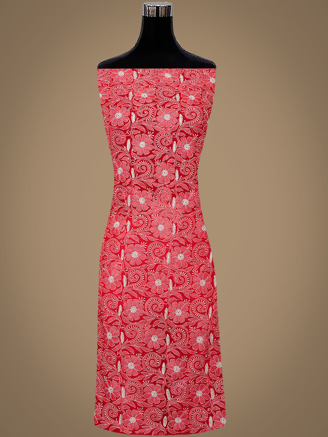 Ada Hand Embroidered Red Georgette Lucknowi Chikankari Unstitched Suit Piece 01A209146