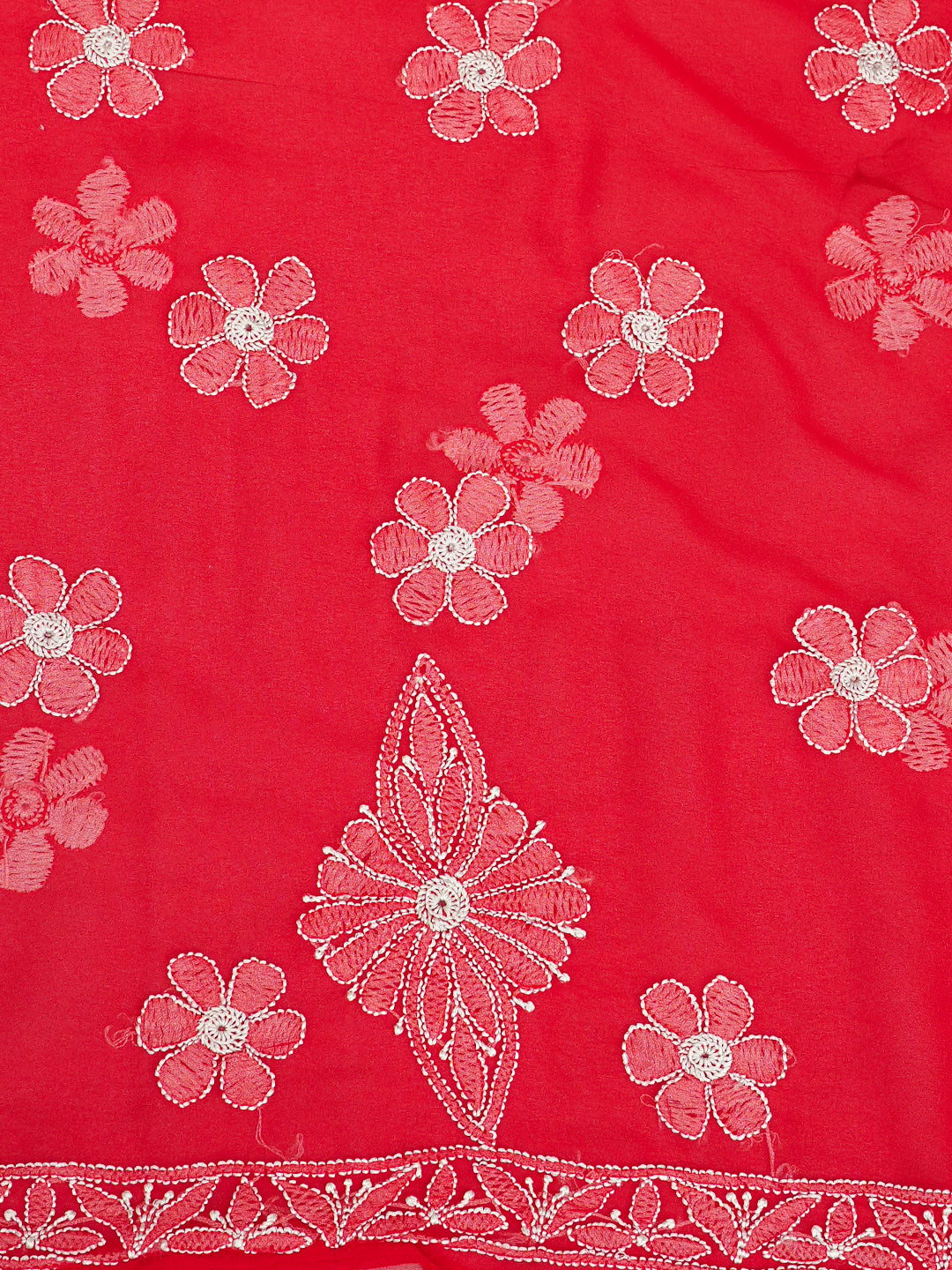 Ada Hand Embroidered Red Georgette Lucknowi Chikankari Unstitched Suit Piece 01A209146