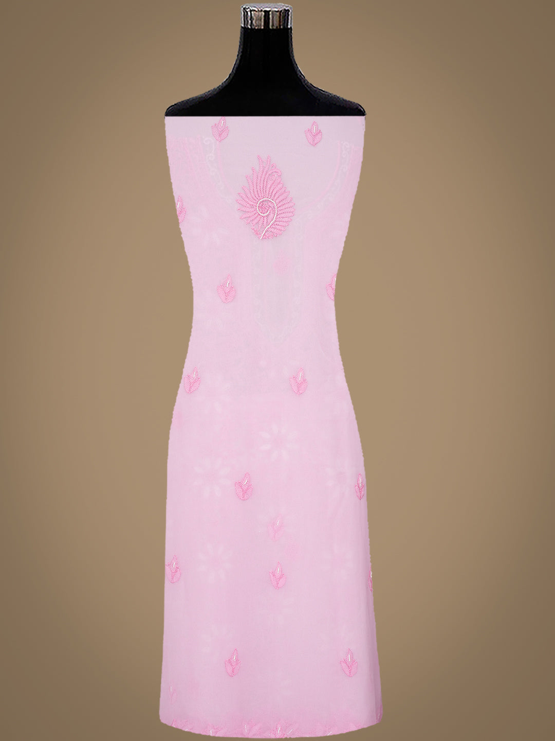 Ada Hand Embroidered Pink Georgette Lucknowi Chikankari Unstitched Suit Piece With Pearl Work 01A998086