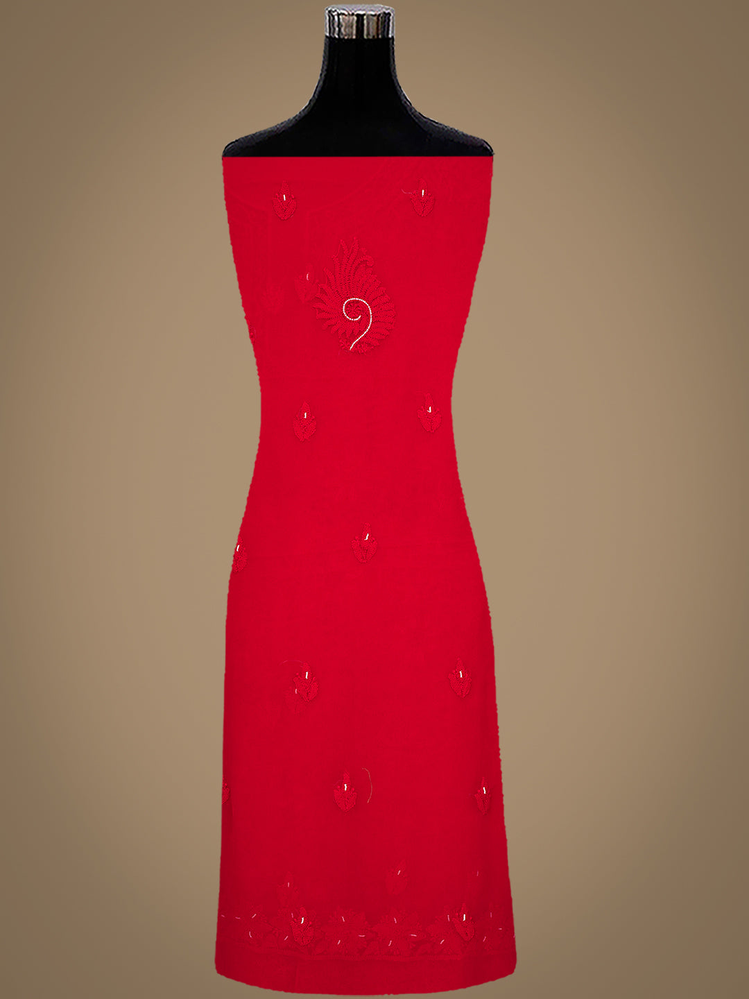 Ada Hand Embroidered Red Georgette Lucknowi Chikankari Unstitched Suit Piece With Pearl Work 01A998100