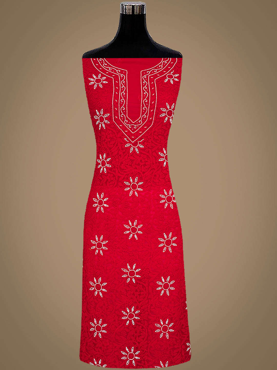 Ada Hand Embroidered Red Georgette Lucknowi Chikankari Unstitched Suit Piece With Pearl Work 01A998100