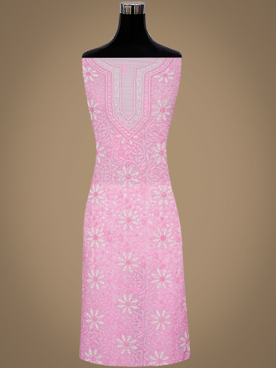 Ada Hand Embroidered Pink Georgette Lucknowi Chikankari Unstitched Suit Piece With Pearl Work 01A998086