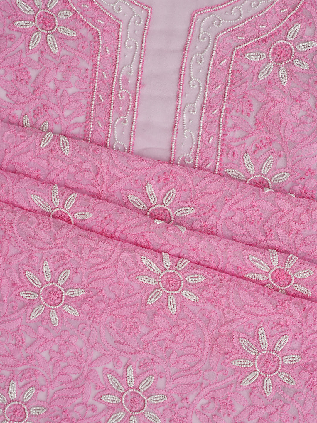 Ada Hand Embroidered Pink Georgette Lucknowi Chikankari Unstitched Suit Piece With Pearl Work 01A998086