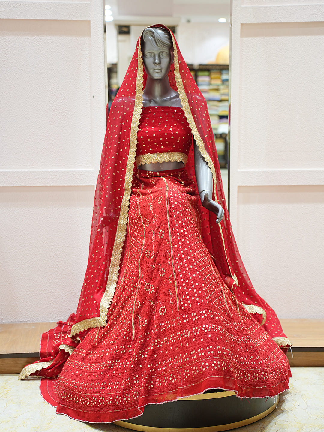 Ada Hand Embroidered Red Pure Georgette Lucknowi Chikankari Lehenga Set With Sequinned Work 01A167603_1