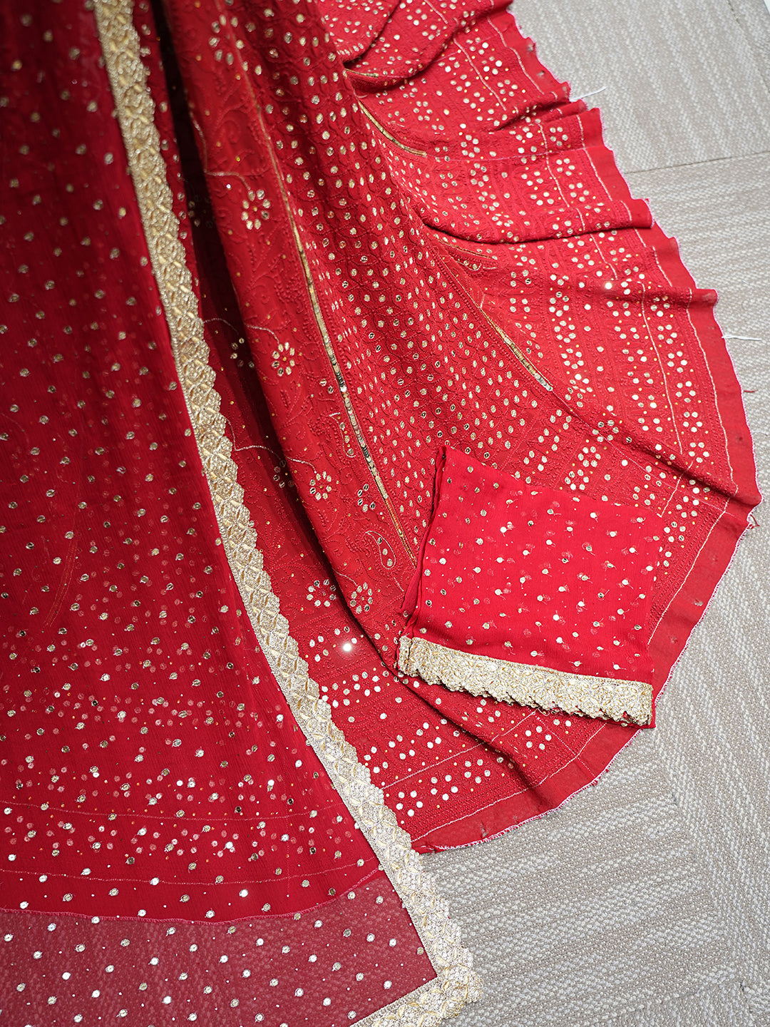 Ada Hand Embroidered Red Pure Georgette Lucknowi Chikankari Lehenga Set With Sequinned Work 01A167603