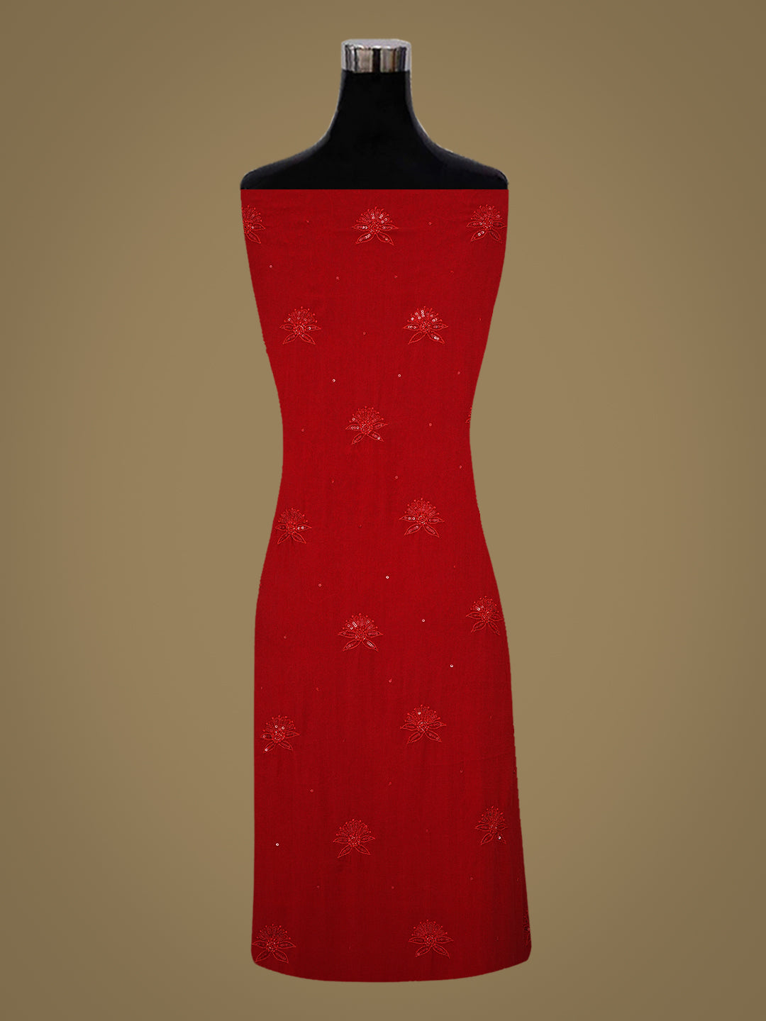 Ada Hand Embroidered Red Pure Georgette Lucknowi Chikankari Unstitched Kurta Dupatta Set With Cutdana Work 01A359277