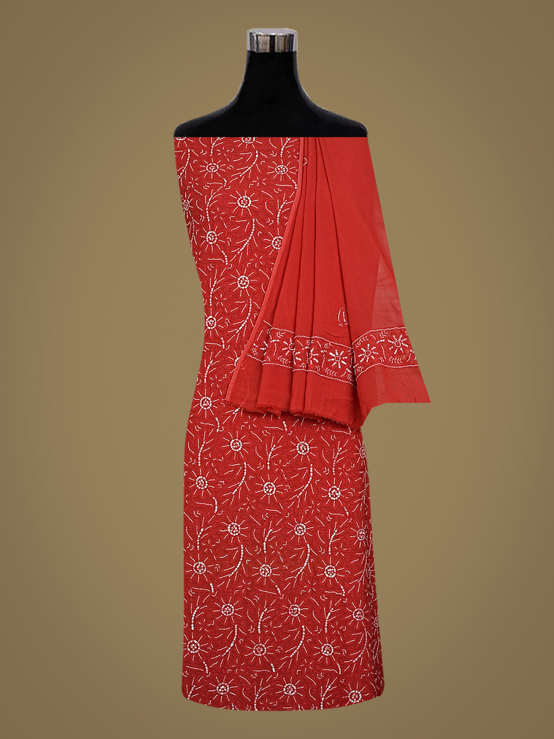 Ada Hand Embroidered Red Viscose Georgette Lucknowi Chikankari Unstitched Kurta Dupatta Set With Cutdana Work 01A745053_2