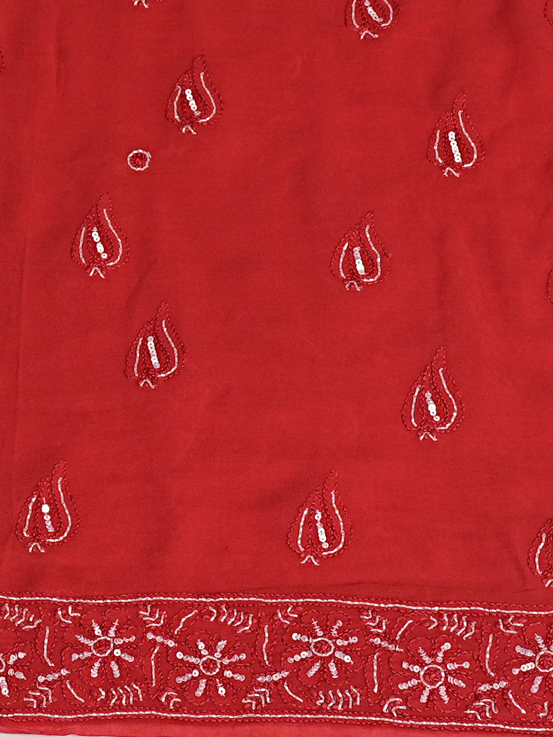 Ada Hand Embroidered Red Viscose Georgette Lucknowi Chikankari Unstitched Kurta Dupatta Set With Cutdana Work 01A745053_4