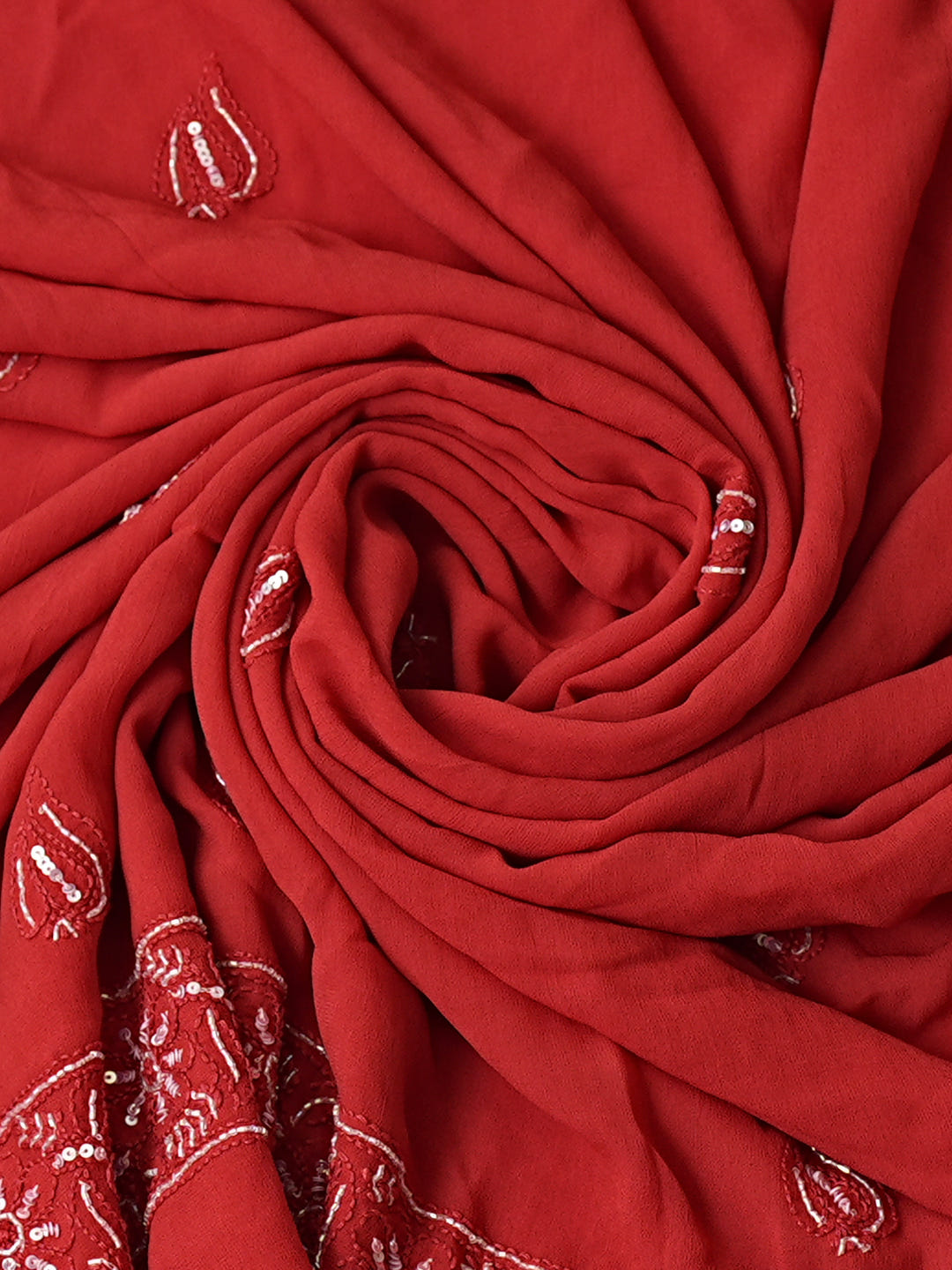 Ada Hand Embroidered Red Viscose Georgette Lucknowi Chikankari Unstitched Kurta Dupatta Set With Cutdana Work 01A745053_6