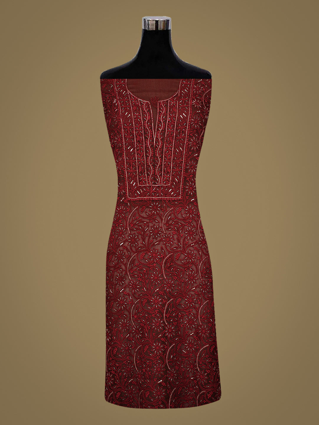 Ada Hand Embroidered Reddish Brown Organza Lucknowi Chikankari Unstitched Kurta Dupatta Set With Cutdana Work 01A765610