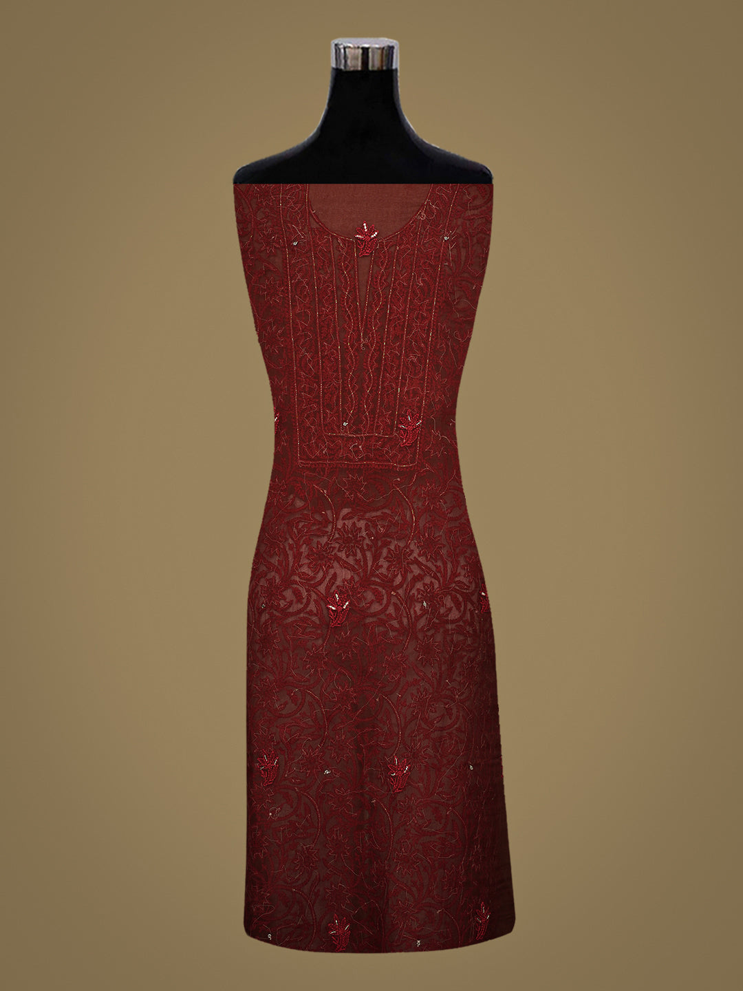 Ada Hand Embroidered Reddish Brown Organza Lucknowi Chikankari Unstitched Kurta Dupatta Set With Cutdana Work 01A765610