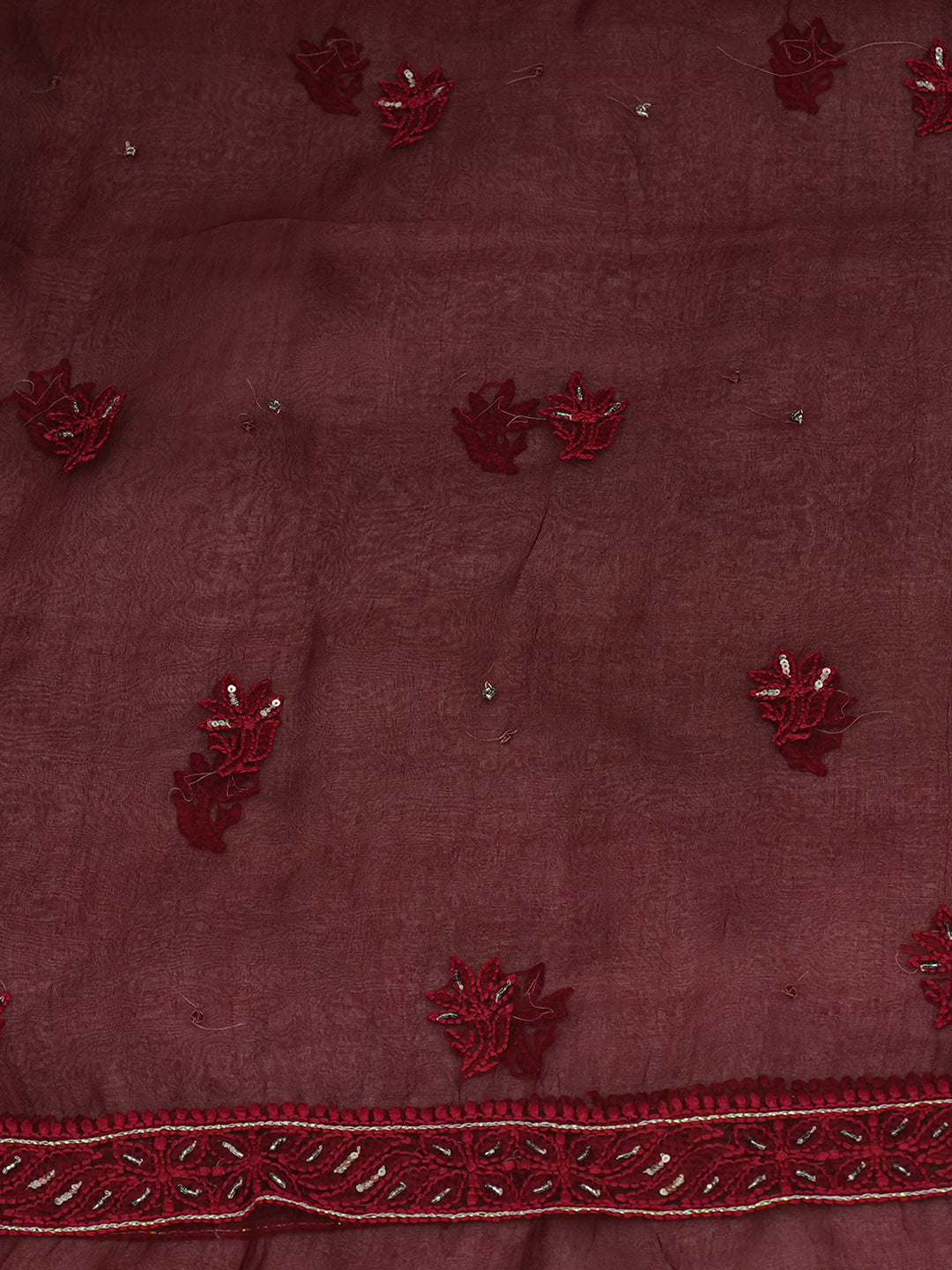 Ada Hand Embroidered Reddish Brown Organza Lucknowi Chikankari Unstitched Kurta Dupatta Set With Cutdana Work 01A765610