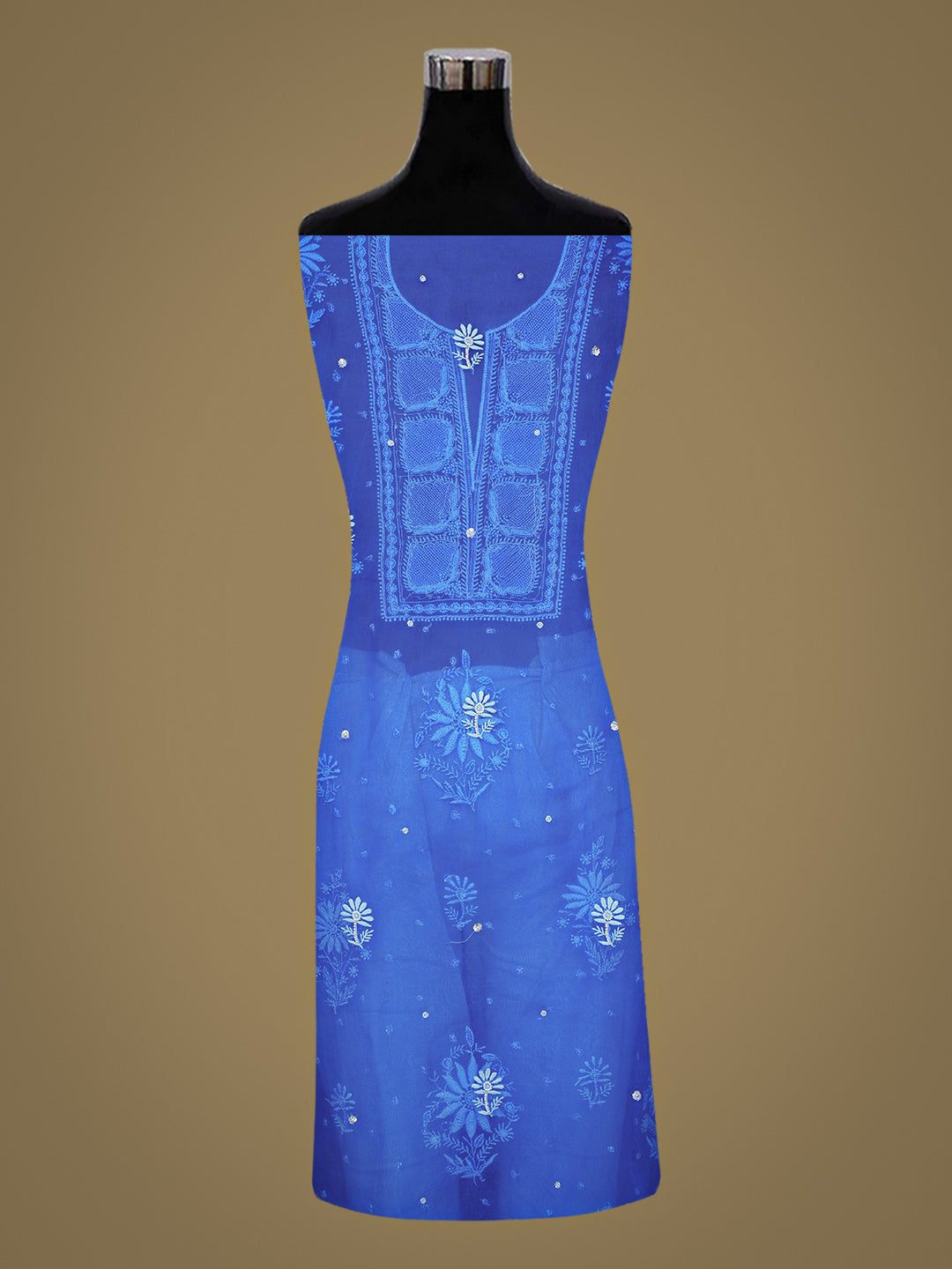 Ada Hand Embroidered Royal Blue Organza Lucknowi Chikankari Unstitched Kurta Dupatta Set With Cutdana Work 01A987734