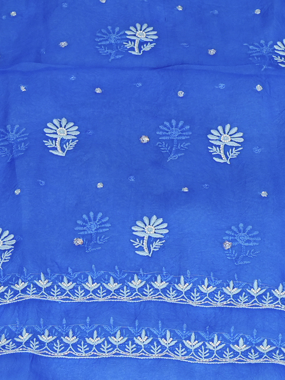 Ada Hand Embroidered Royal Blue Organza Lucknowi Chikankari Unstitched Kurta Dupatta Set With Cutdana Work 01A987734