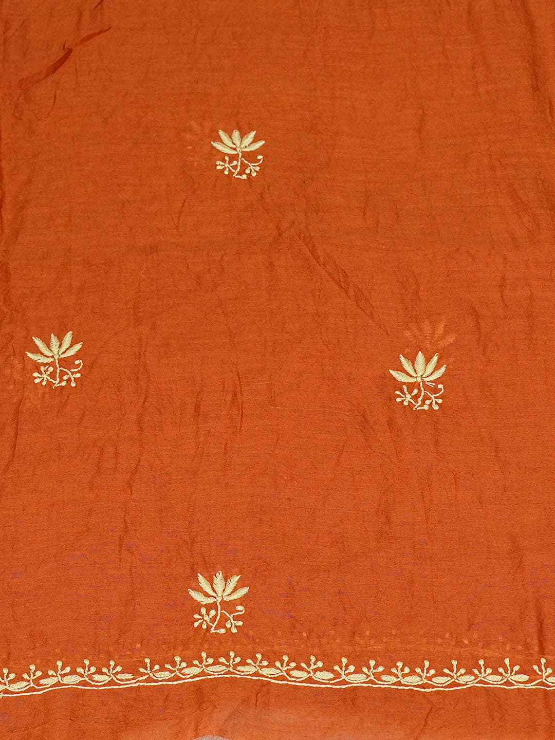 Ada Hand Embroidered Rust Chanderi Lucknowi Chikankari Unstitched Kurta Dupatta Set With Zari Work 07A502190