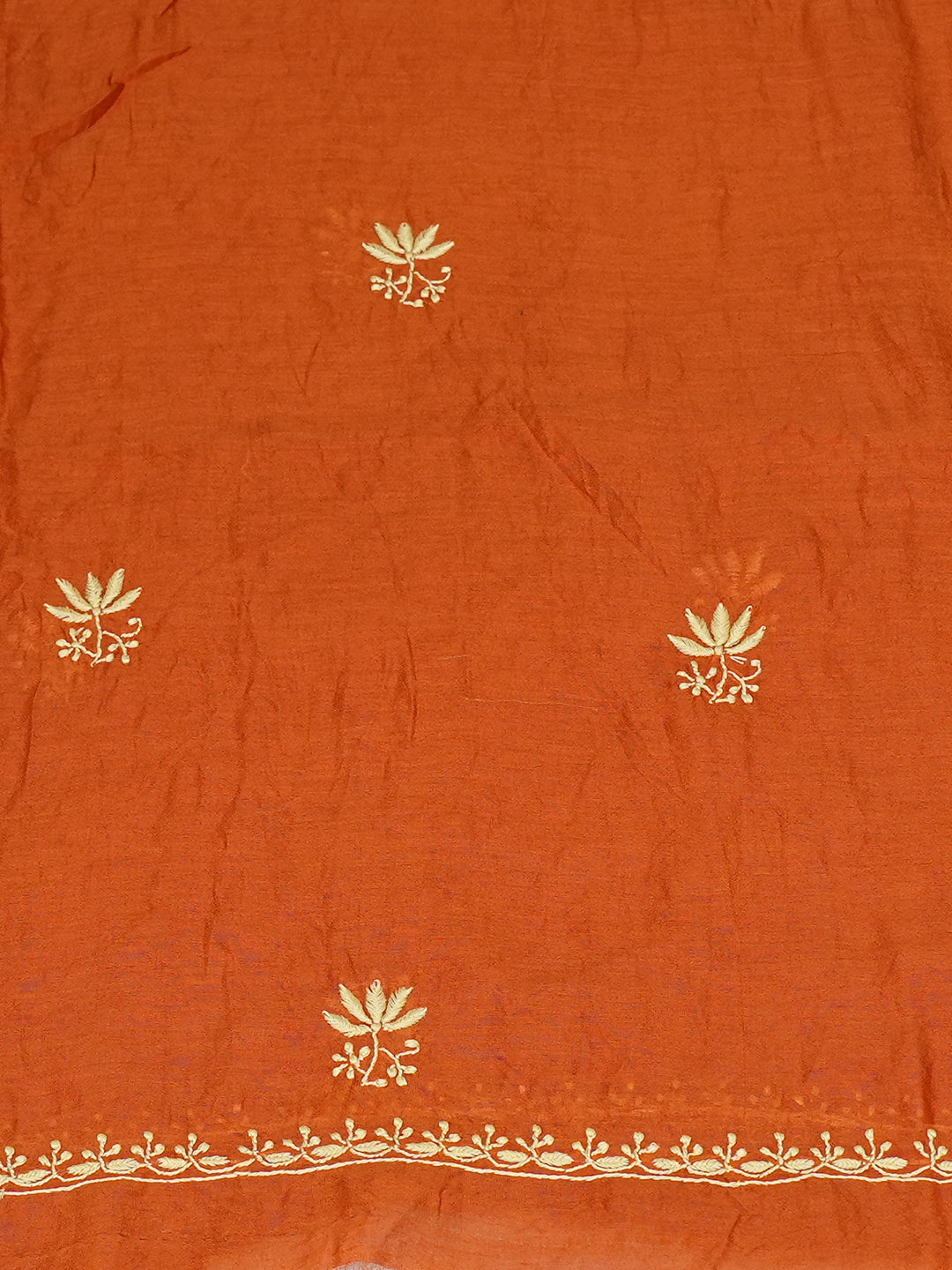 Ada Hand Embroidered Rust Chanderi Lucknowi Chikankari Unstitched Kurta Dupatta Set With Zari Work 07A502190