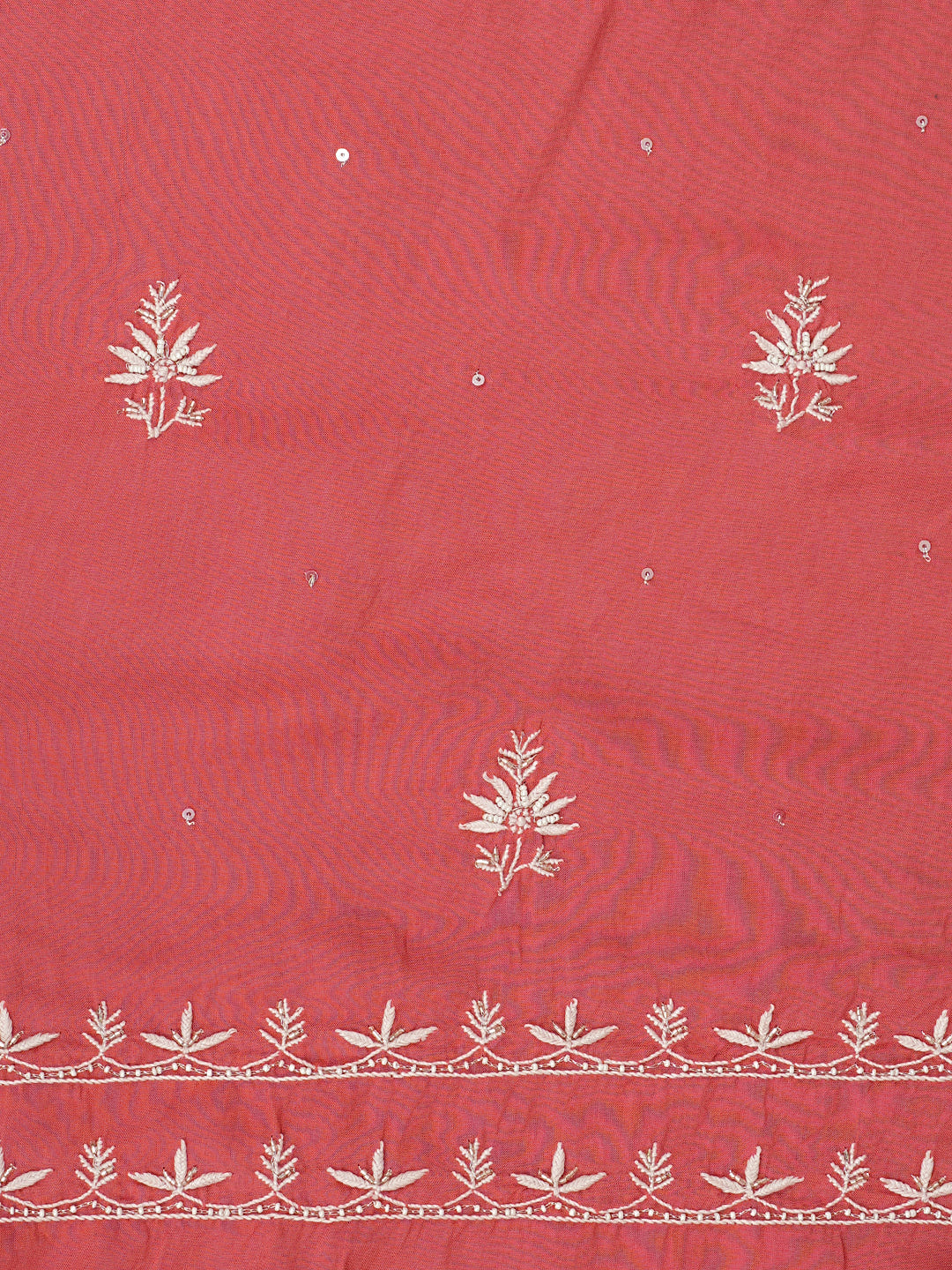 Ada Hand Embroidered Rust Cotton Lucknowi Chikankari Unstitched Suit Piece With Cutdana Work_7